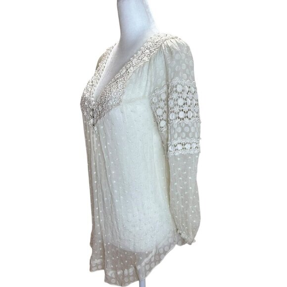 Rebecca Taylor - Vintage Lace, Sheer Peasant Blouse, Relaxed Fit - Size 2, White - Picture 3 of 16